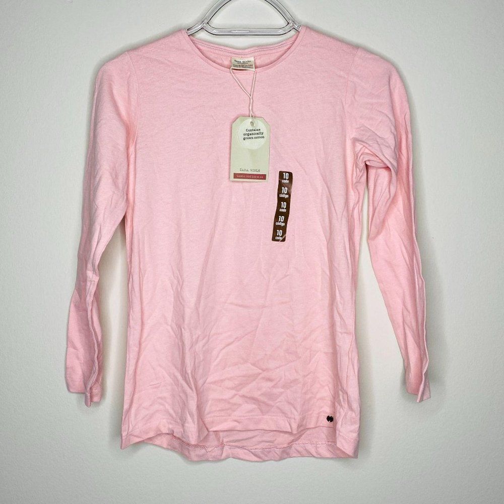 Zara Girls Long Sleeve Pink Crewneck T-shirt